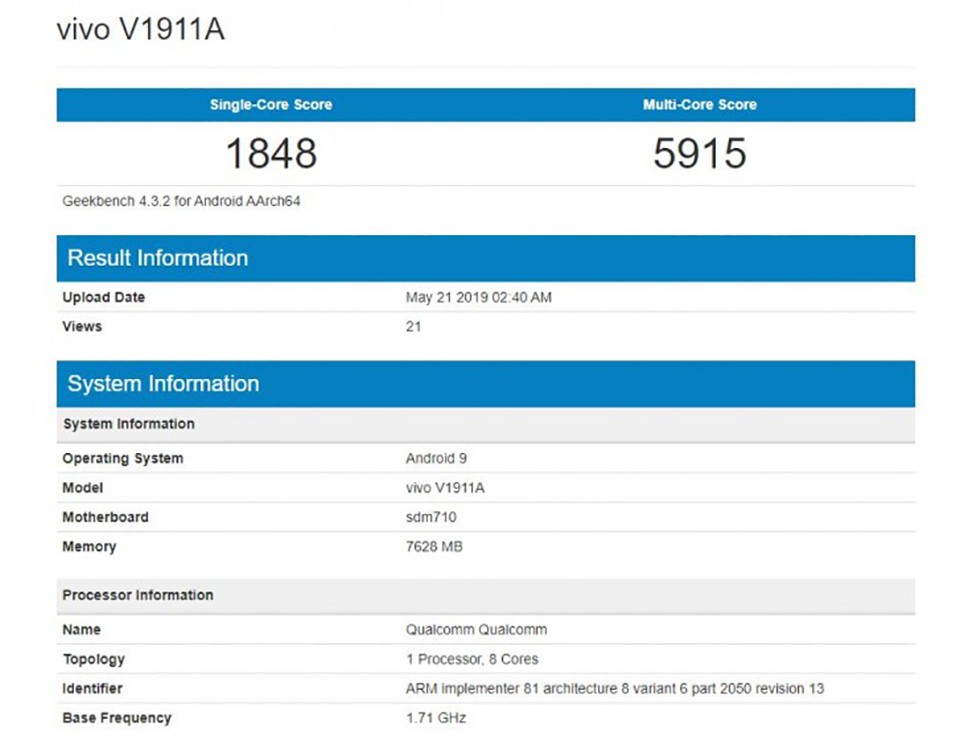 Vivo Z5x lộ cấu hình trên Geekbench