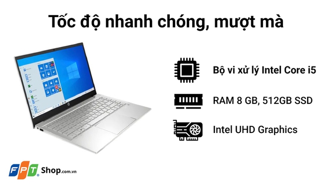 Laptop HP Pavilion 14 dv0512TU i5 1135G7/8G/512G SSD/Intel Graphics/14"FHD/Win 10