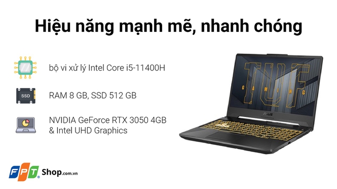 Laptop Asus TUF Gaming FX506HCB-HN1138W i5 11400H/8GB/512GB/15.6''FHD/NVIDIA GeForce RTX 3050 4GB/Win11