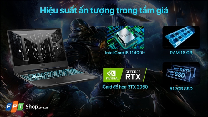 Laptop Asus TUF Gaming FX506HF-HN017W i5 11400H/16GB/512GB/GeForce RTX 2050 4GB/Win11